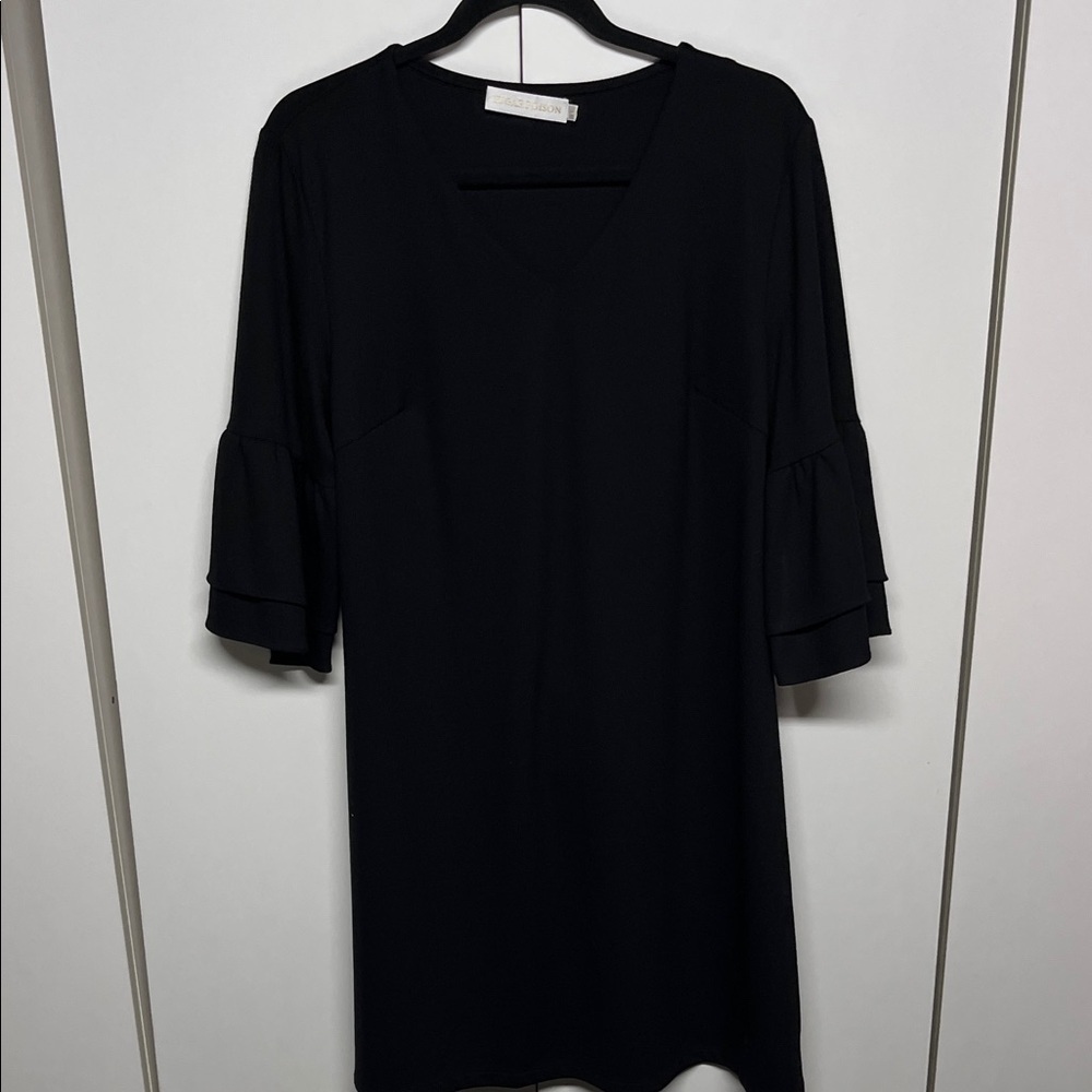 Sugar Poison Black V-Neck Dress with Ruffle Sleeves - Picture 2 of 8